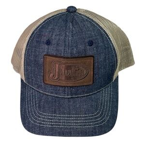 Justin Boots Men's Leather Logo Patch Denim Mesh snap Back hat